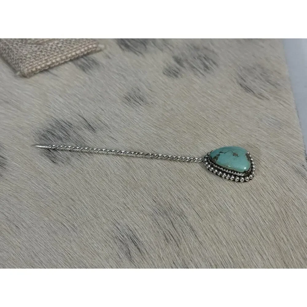 HUGE Sterling Silver 4” Blue Kingman Turquoise Hair Pin Wedding Accesory Bun 925